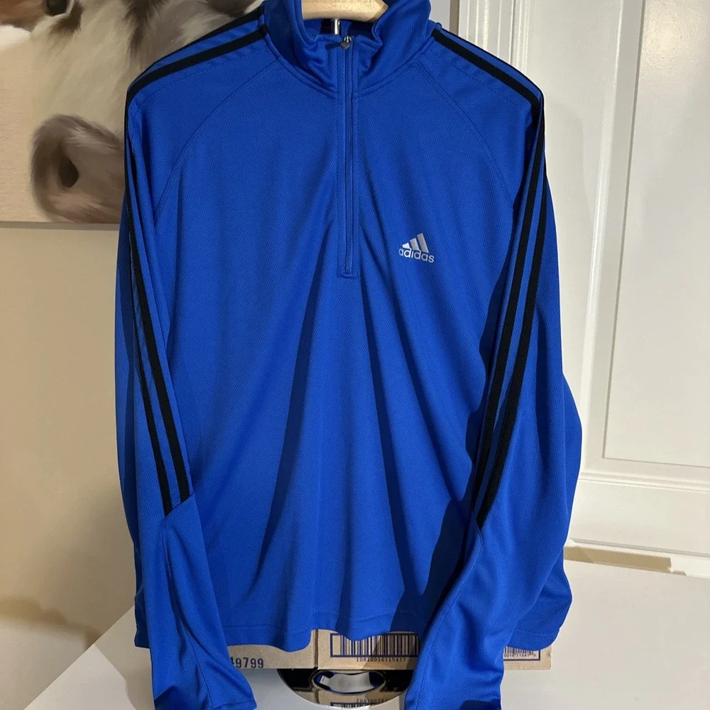 Adidas Men's Large Long Sleeve Blue Athletic‎ Shirt 1/4 Zip Front
